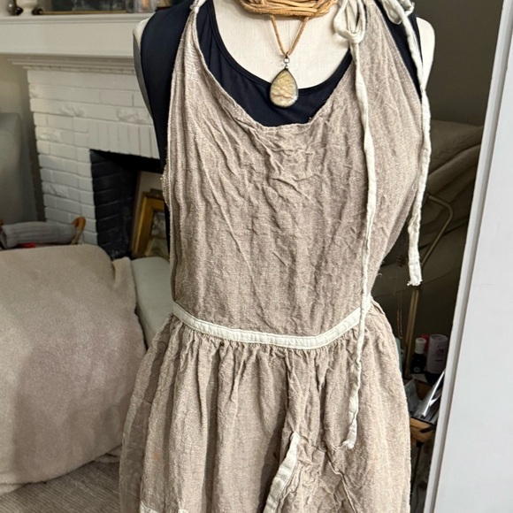 Magnolia Pearl Dresses & Skirts - Magnolia Pearl Khaki Linen Tan Apron with Halter Neckline and Sleeveless Design